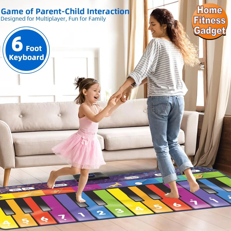 SUNLIN 1,8 m Lange Klaviermatte für Jungen und Mädchen, 24 Tasten, 10 Lieder, 8 Instrumentalklänge,