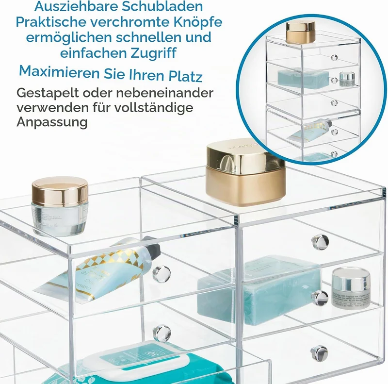 iDesign Schubladenbox für Kosmetik, kompakter Make-Up Organizer mit 3 Schubladen aus Kunststoff, sta