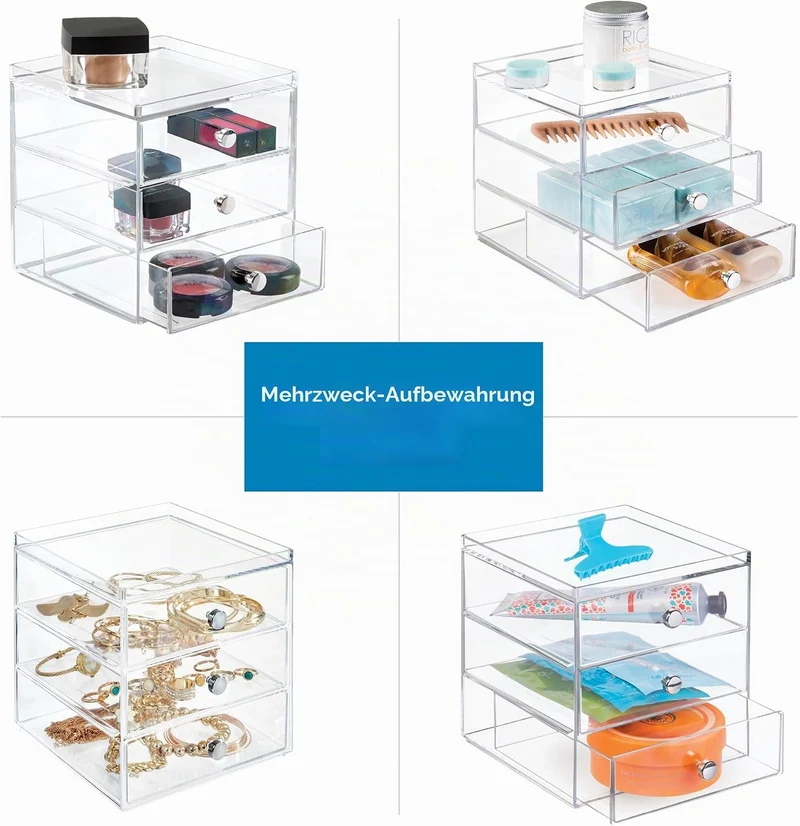 iDesign Schubladenbox für Kosmetik, kompakter Make-Up Organizer mit 3 Schubladen aus Kunststoff, sta