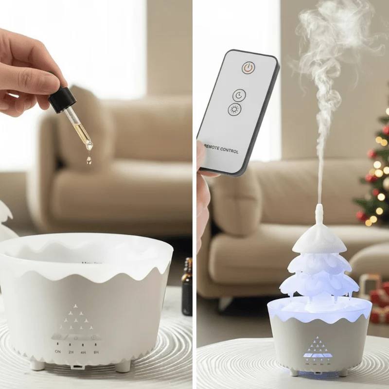 Nebelweihnachten – Weihnachtsbaum-Aroma-Diffusor Mit Einstellbarem Nebel Und LED-Licht
