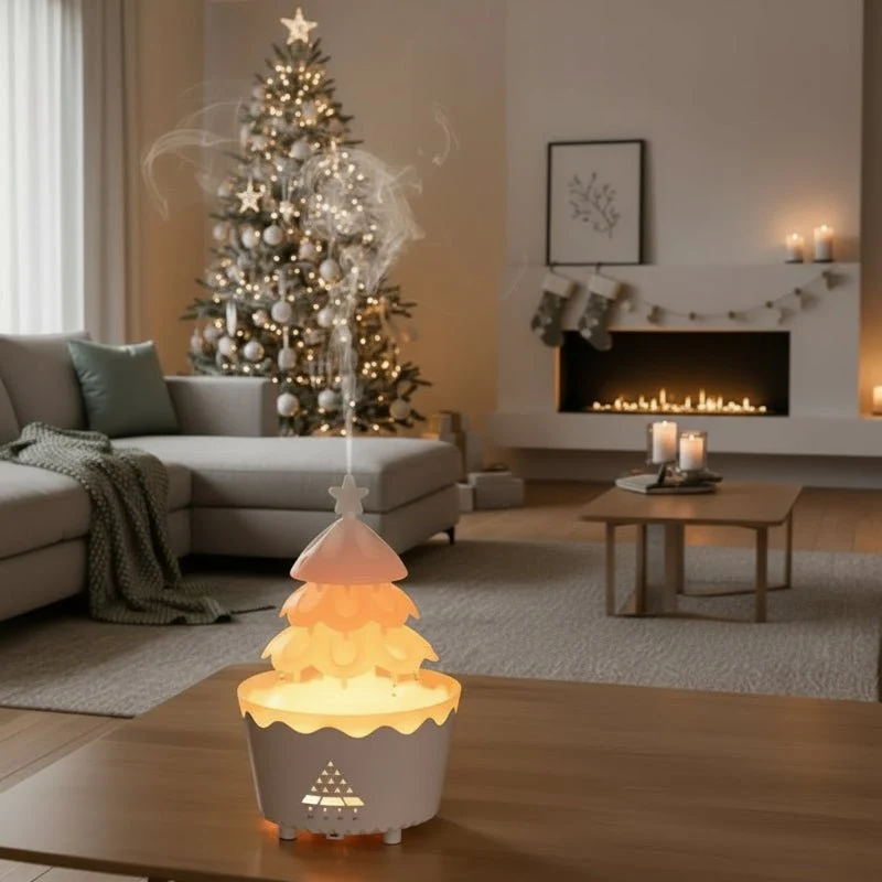 Nebelweihnachten – Weihnachtsbaum-Aroma-Diffusor Mit Einstellbarem Nebel Und LED-Licht