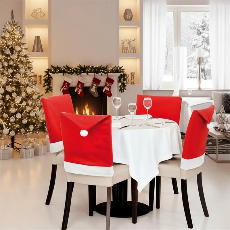Fröhlicher Sitz – Stuhlhussen Mit Weihnachtsmannmütze (2er-Pack) Für Festliche Esszimmerdekoration