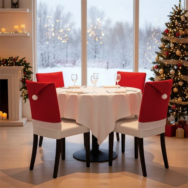 Fröhlicher Sitz – Stuhlhussen Mit Weihnachtsmannmütze (2er-Pack) Für Festliche Esszimmerdekoration