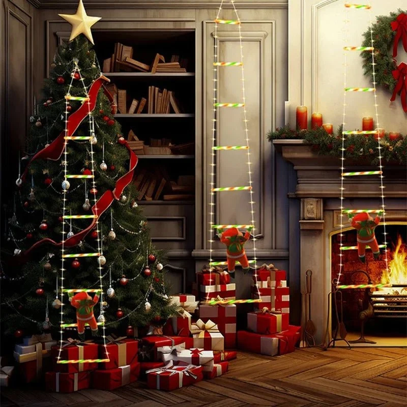 SANTASCEND – Animierter Weihnachtsmann, Der Auf Einer Leiter Klettert, LED-Weihnachtsdekoration