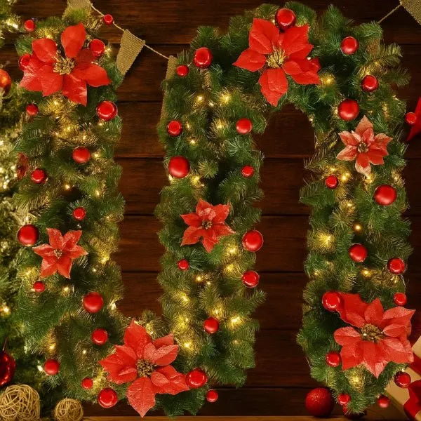 FESTITWINE – Beleuchtete Rattan-Weihnachtsgirlande Mit Warmweißen LED-Lichtern