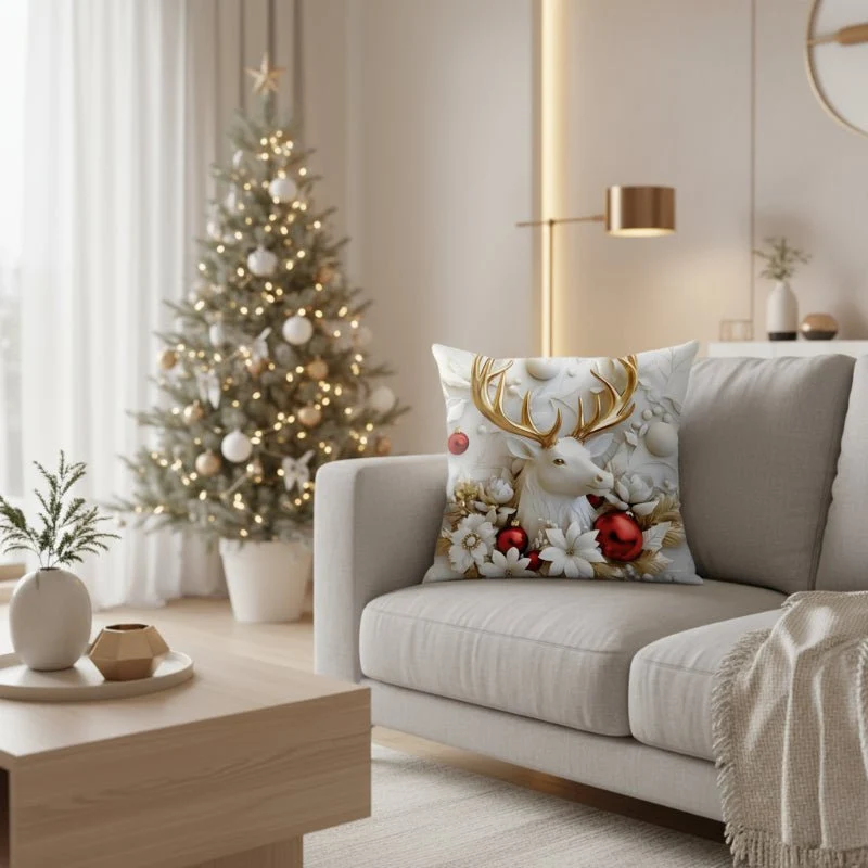 COSYCUSH – 4er-Set Weihnachtlicher Samtkissenbezüge mit Einzigartigen Festlichen Gestaltungen