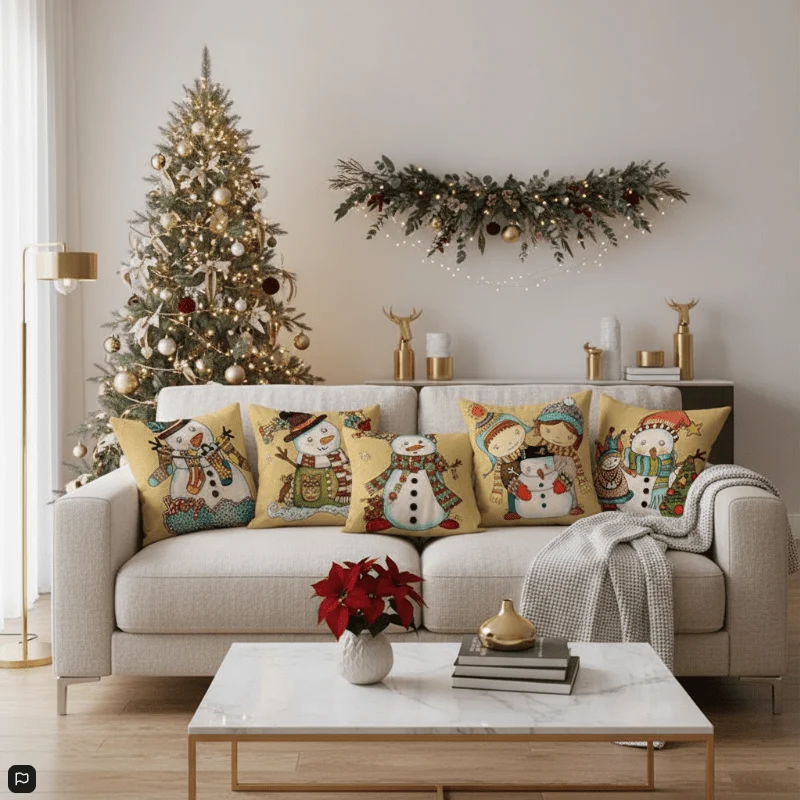 GLEAMCUSH – Festlicher Weihnachtskissenbezug mit Zuckerstangenmotiv und weichem Polyestergewebe