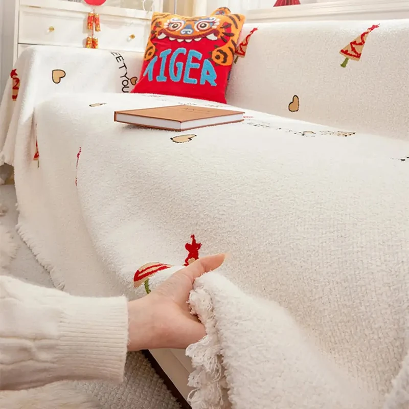 FlauschigeHöhle – Weihnachts-Plüsch-Sofadecke mit festlichem Baumdesign und ultraweichem Komfort