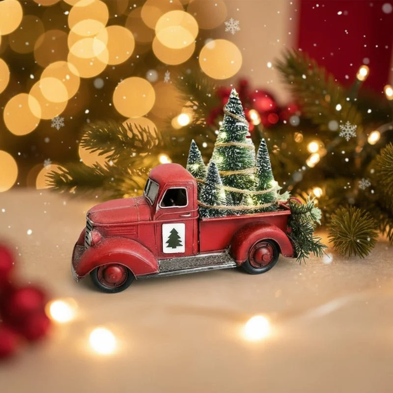 RoterLastwagen – Roter Retro-LKW Weihnachtsschmuck Mit Minibaum