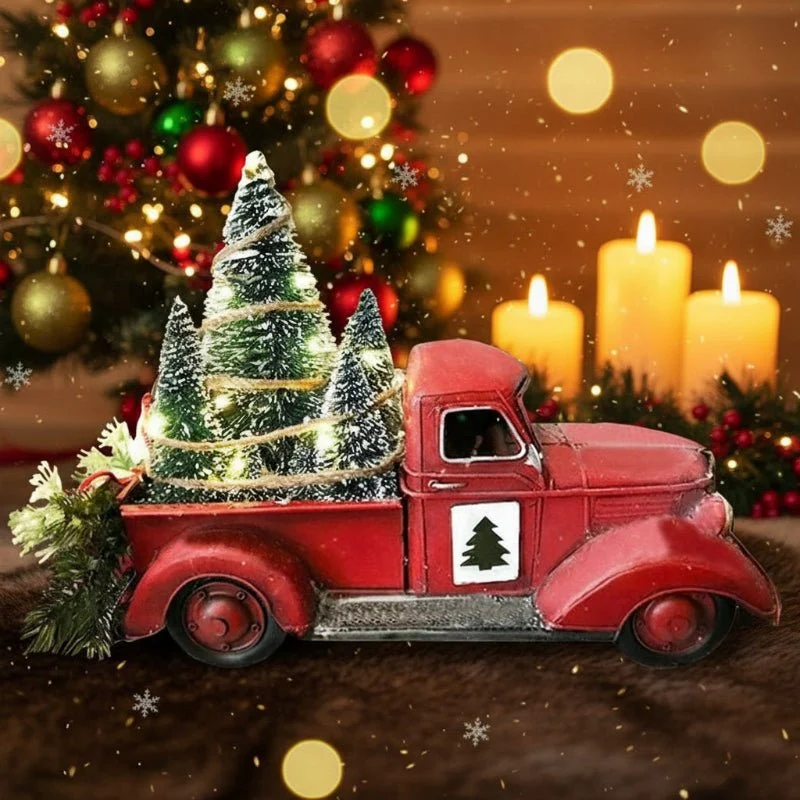 RoterLastwagen – Roter Retro-LKW Weihnachtsschmuck Mit Minibaum