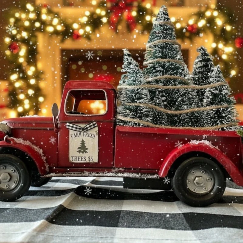 RoterLastwagen – Roter Retro-LKW Weihnachtsschmuck Mit Minibaum