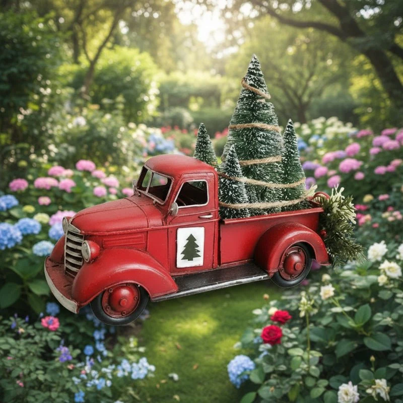 RoterLastwagen – Roter Retro-LKW Weihnachtsschmuck Mit Minibaum