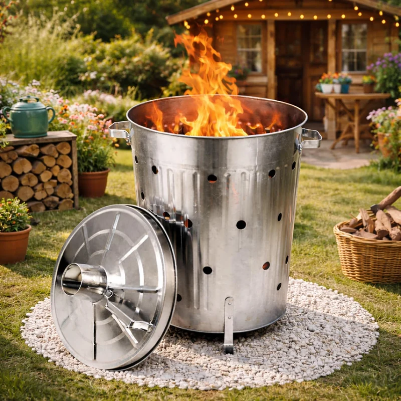 XL Feuertonne 75 Liter verzinkt Feuerschale Feuerfass aus Metall Gartenabfall Verbrennungstonne Gart
