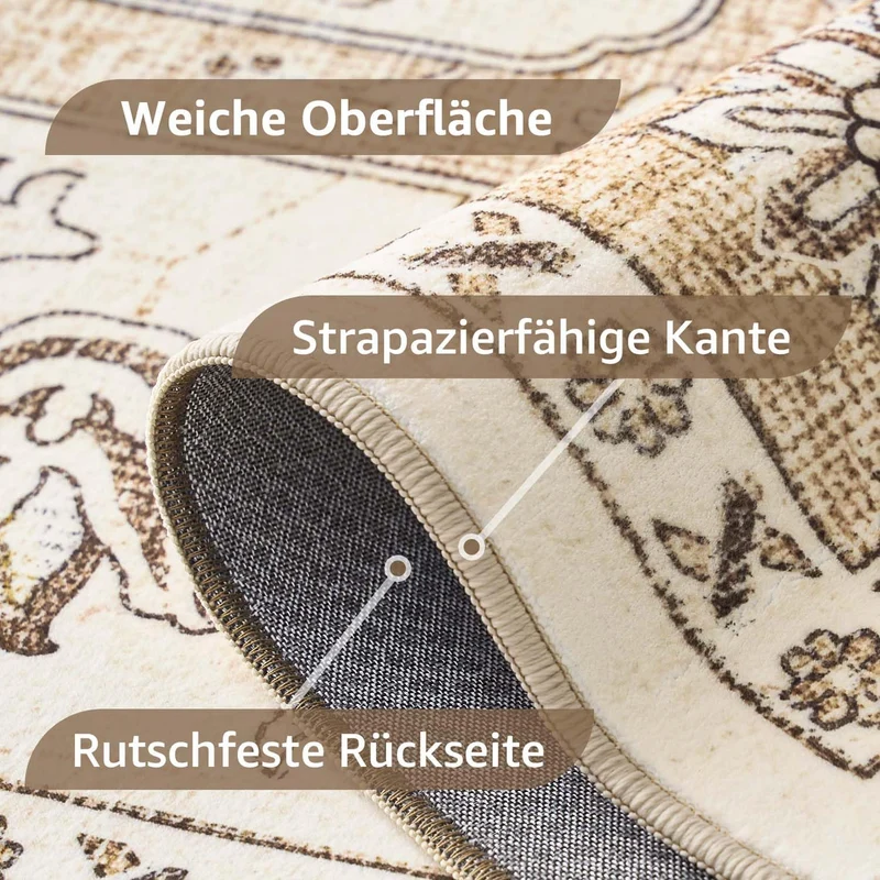 TOPICK waschbar Fussmatte innen Vintage Schmutzfangmatte Indoor 60x90 Beige Beige 60 x 90 cm (Rechte