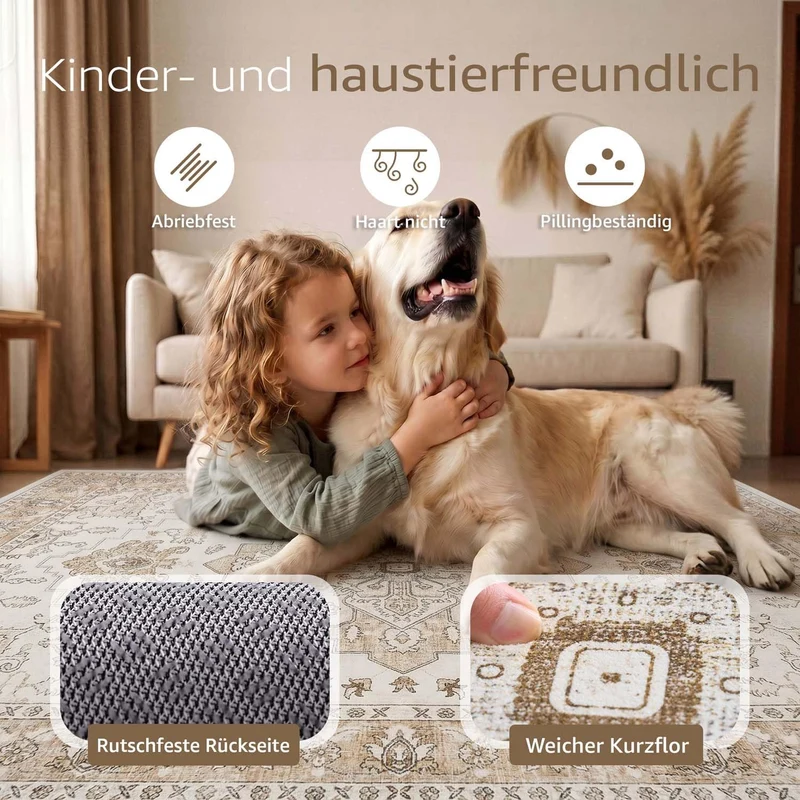 TOPICK waschbar Fussmatte innen Vintage Schmutzfangmatte Indoor 60x90 Beige Beige 60 x 90 cm (Rechte