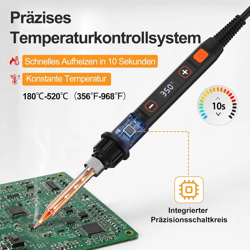 Lötkolben Set 80W LED Einstellbar Temperatur 180-520°C mit Ein/Aus Schalter Grau, Grau