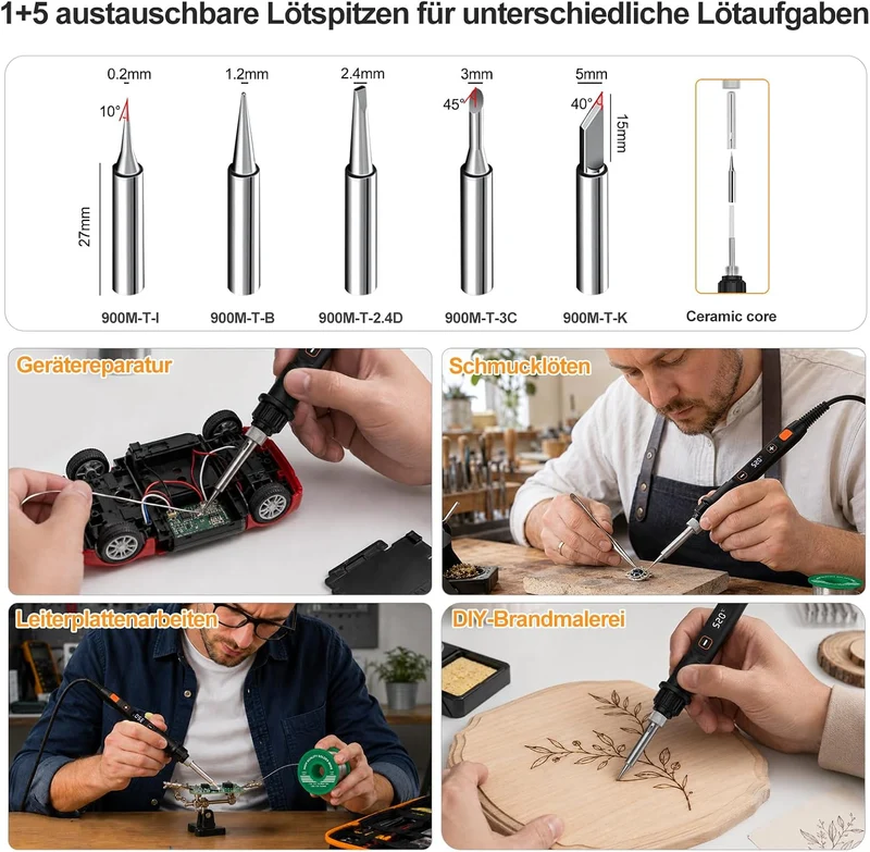 Lötkolben Set 80W LED Einstellbar Temperatur 180-520°C mit Ein/Aus Schalter Grau, Grau