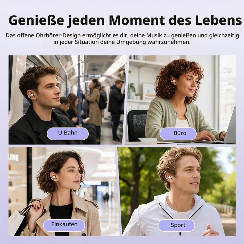 Open Ear Kopfhörer,Bluetooth-Kopfhörer zum Aufstecken,Bluetooth 5.4,HiFi Stereo,25 Stunden Akkulaufz