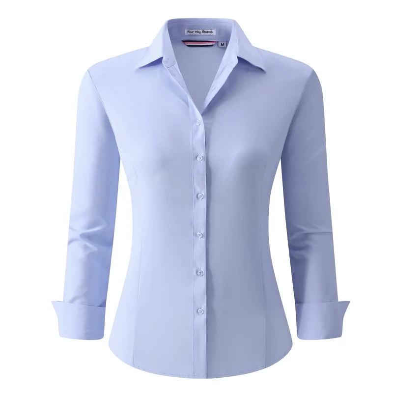 Alex Vando Damen-Hemden Normale Passform Langärmelig Stretch-Arbeitshemd S Wrinkle Free Blue, S Wrin