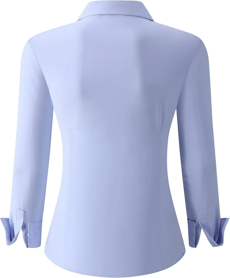 Alex Vando Damen-Hemden Normale Passform Langärmelig Stretch-Arbeitshemd S Wrinkle Free Blue, S Wrin