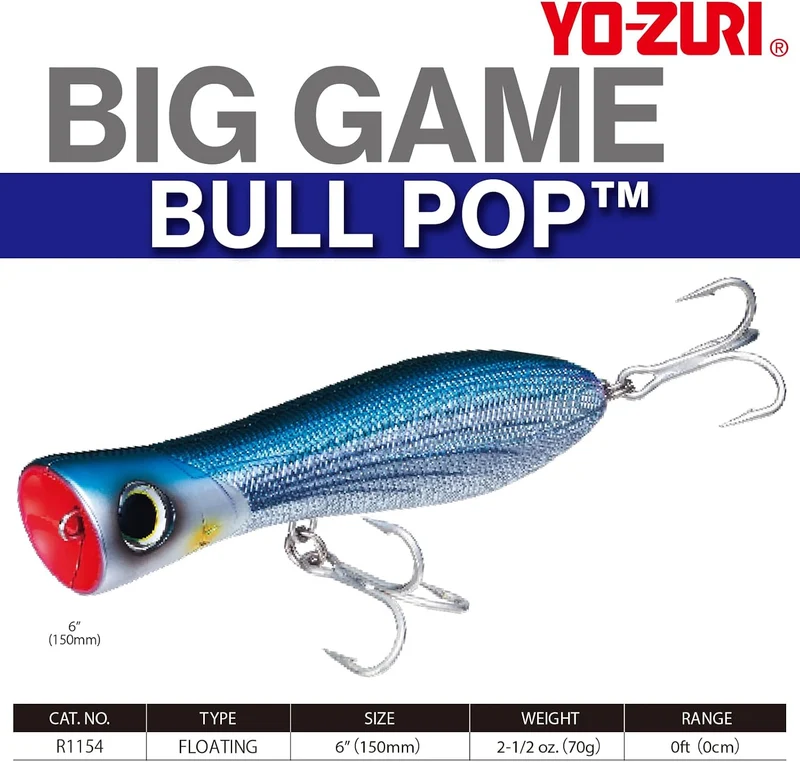 Yo-Zuri Sashimi Oberflächen Bull POP 150mm Big Game Thunfisch Popper R1154 Meister Chrom-Sardine, Ch
