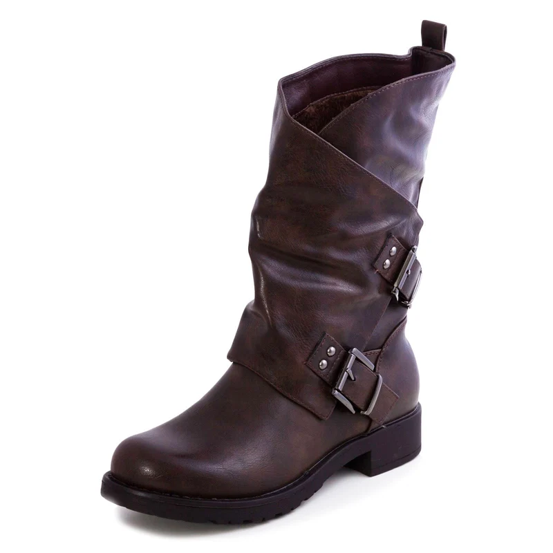 Toocool - Stiefel, Damen, niedrig, Biker, Stiefel, Stiefel, Schnallen Amphibien SA9907 36 EU Braun,