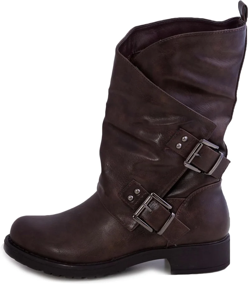 Toocool - Stiefel, Damen, niedrig, Biker, Stiefel, Stiefel, Schnallen Amphibien SA9907 36 EU Braun,