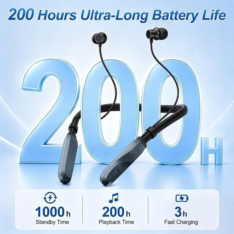 Nackenbügel Kabellose Kopfhörer 200 Stunden Spielzeit, Kopfhörer Sport Ohrhörer Bluetooth 5.3, Magne