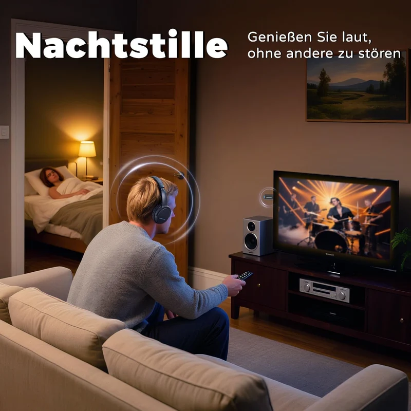 Holdsound TV Kopfhörer Kabellos für Senioren mit USB-Sender,Mehr Lautstärke Tintenschwarz, Tintensch