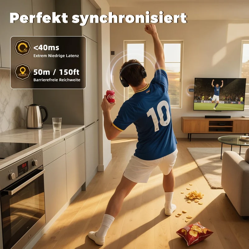 Holdsound TV Kopfhörer Kabellos für Senioren mit USB-Sender,Mehr Lautstärke Tintenschwarz, Tintensch