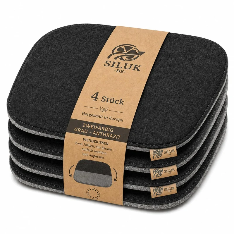 SILUK gemütliches Sitzkissen aus Filz 40cm x 40 cm - Komfortable Waschbare - 4er Set Grau I Schwarz