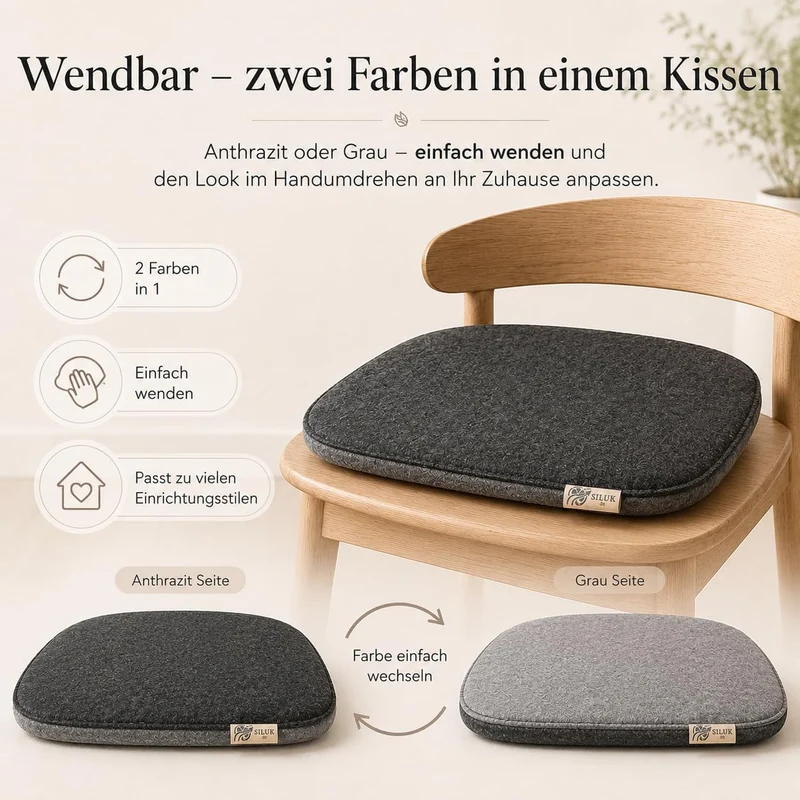 SILUK gemütliches Sitzkissen aus Filz 40cm x 40 cm - Komfortable Waschbare - 4er Set Grau I Schwarz