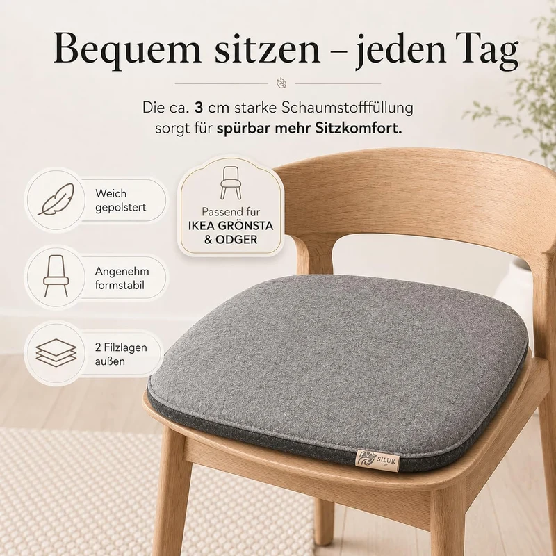 SILUK gemütliches Sitzkissen aus Filz 40cm x 40 cm - Komfortable Waschbare - 4er Set Grau I Schwarz