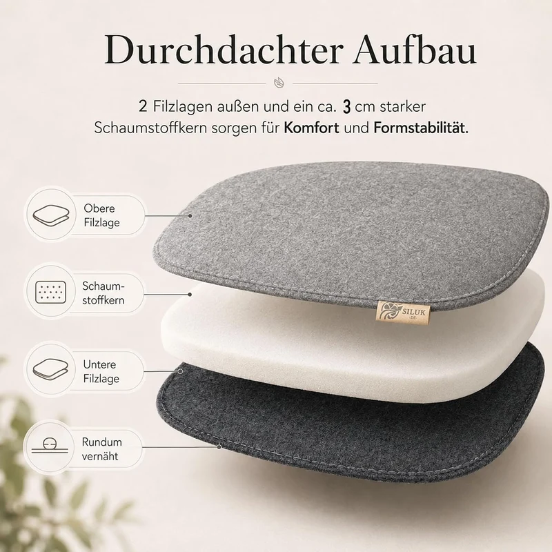 SILUK gemütliches Sitzkissen aus Filz 40cm x 40 cm - Komfortable Waschbare - 4er Set Grau I Schwarz