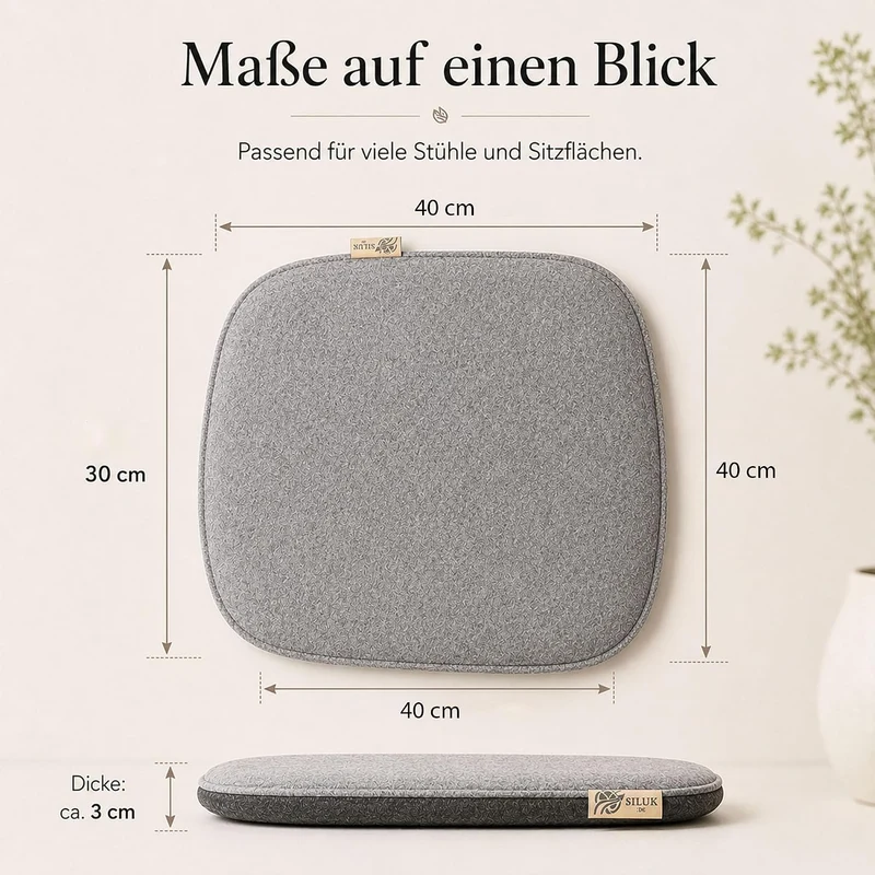 SILUK gemütliches Sitzkissen aus Filz 40cm x 40 cm - Komfortable Waschbare - 4er Set Grau I Schwarz