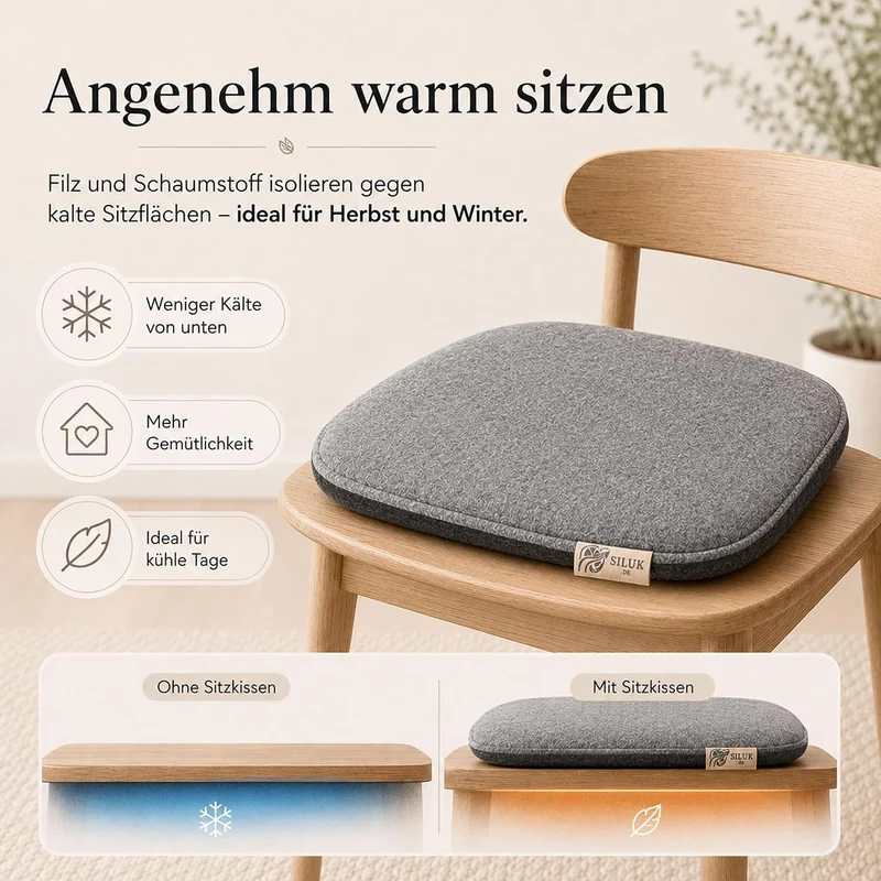 SILUK gemütliches Sitzkissen aus Filz 40cm x 40 cm - Komfortable Waschbare - 4er Set Grau I Schwarz