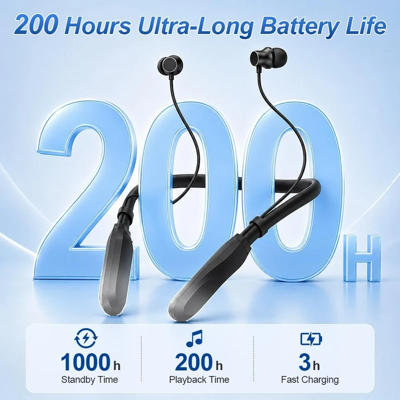 Nackenbügel Kabellose Kopfhörer 200 Stunden Spielzeit, Kopfhörer Sport Ohrhörer Bluetooth 5.3, Magne