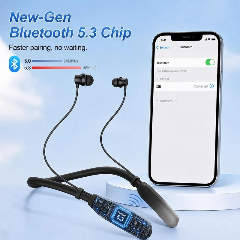 Nackenbügel Kabellose Kopfhörer 200 Stunden Spielzeit, Kopfhörer Sport Ohrhörer Bluetooth 5.3, Magne