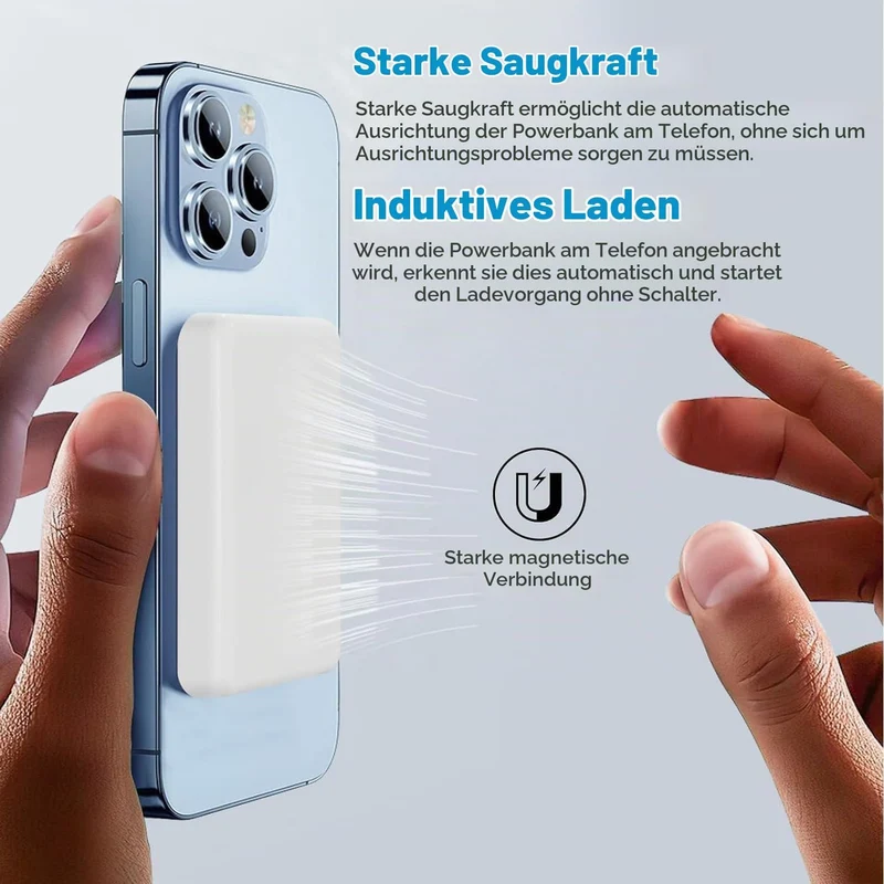 Powerbank für iPhone, Magnetische Wireless Power Bank 10000mAh Schnellladefunktion Ladegerät, Kabell