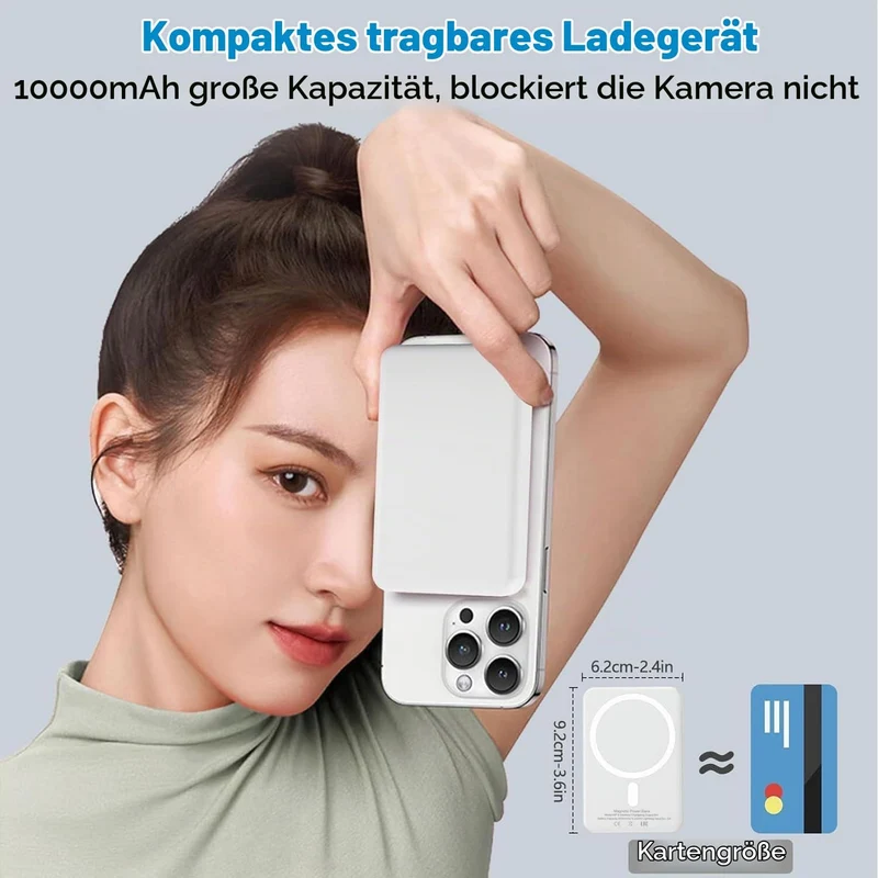 Powerbank für iPhone, Magnetische Wireless Power Bank 10000mAh Schnellladefunktion Ladegerät, Kabell