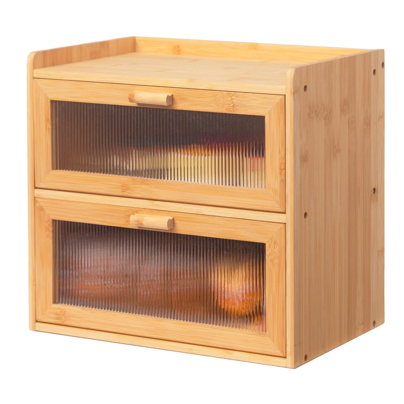 HollyHOME 2-lagiger Brotkasten aus Bambus mit gestreiftem Acrylfenster Rechteckig, Rechteckig