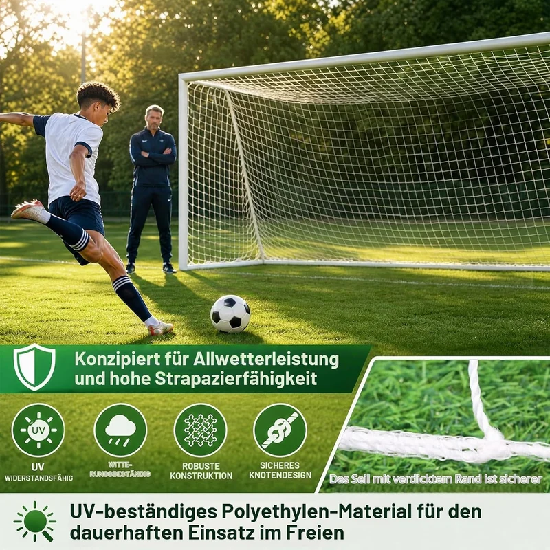 Tornetz 180x120cm Fussballtornetz Wetterfestes Ersatznetz - Netz für Fussballtor Tornetze Garten 1.8