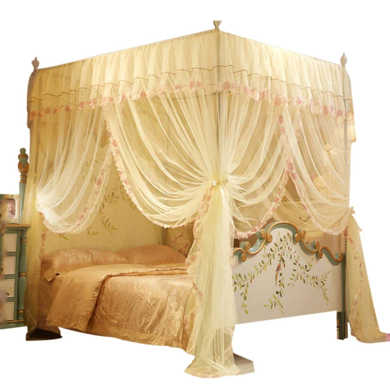 Betthimmel mit 4 Ecken, 2 × 2 × 1,5 m, Betthimmel für Mädchenzimmer, Betthimmel für Mädchen, Prinzes