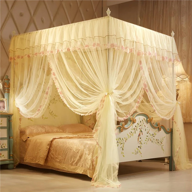 Betthimmel mit 4 Ecken, 2 × 2 × 1,5 m, Betthimmel für Mädchenzimmer, Betthimmel für Mädchen, Prinzes