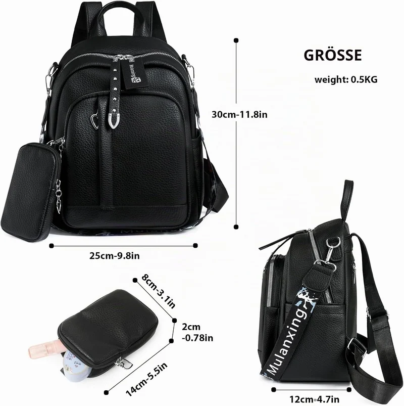 JANSBEN Leder Rucksack Damen Klein, Elegant Cityrucksack Modern Anti-Diebstahl Tagesrucksack Backpac