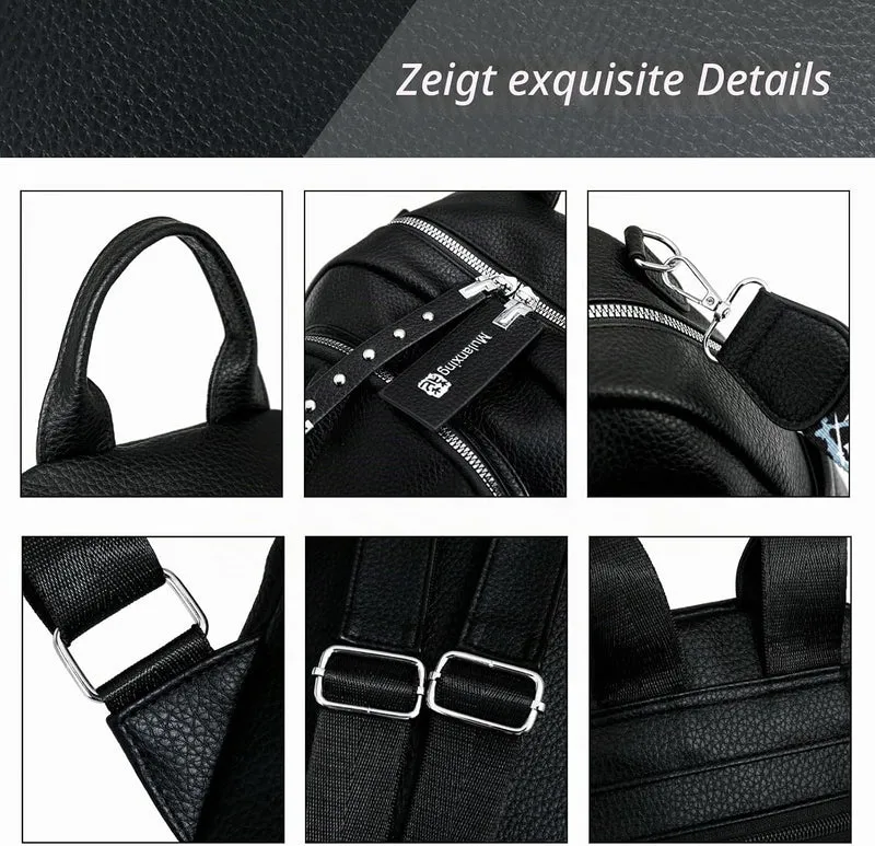 JANSBEN Leder Rucksack Damen Klein, Elegant Cityrucksack Modern Anti-Diebstahl Tagesrucksack Backpac