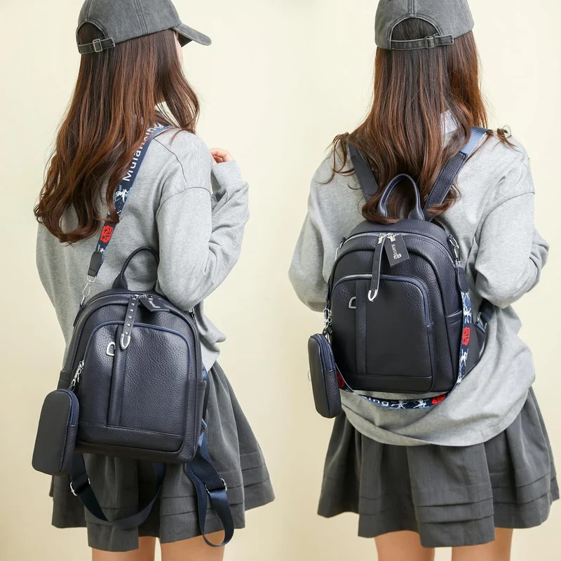 JANSBEN Leder Rucksack Damen Klein, Elegant Cityrucksack Modern Anti-Diebstahl Tagesrucksack Backpac