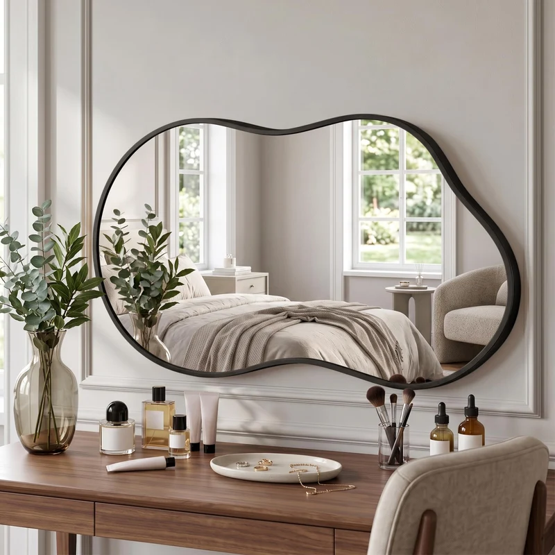 Wandspiegel Metallrahmen Unregelmässig, Moderner Design Spiegel, Dekospiegel für Wohnzimmer, Flur, S