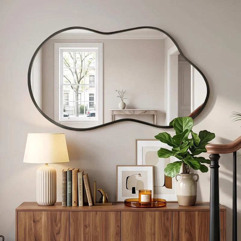 Wandspiegel Metallrahmen Unregelmässig, Moderner Design Spiegel, Dekospiegel für Wohnzimmer, Flur, S