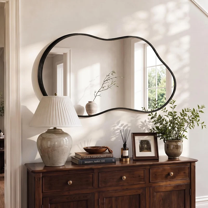 Wandspiegel Metallrahmen Unregelmässig, Moderner Design Spiegel, Dekospiegel für Wohnzimmer, Flur, S